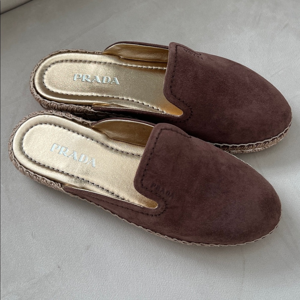 New PRADA Suede & Raffia Brown Mule - Picture 6 of 11